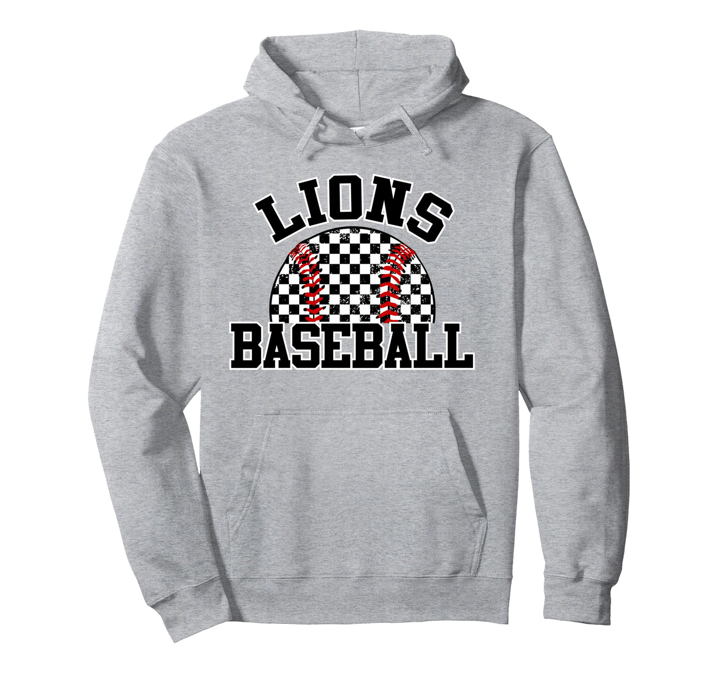 Lions Baseball Checkered Lion Baseball Mom Hoodie - Unique Graphic Unisex - T-Shirt, Sweatshirt, Hoodie