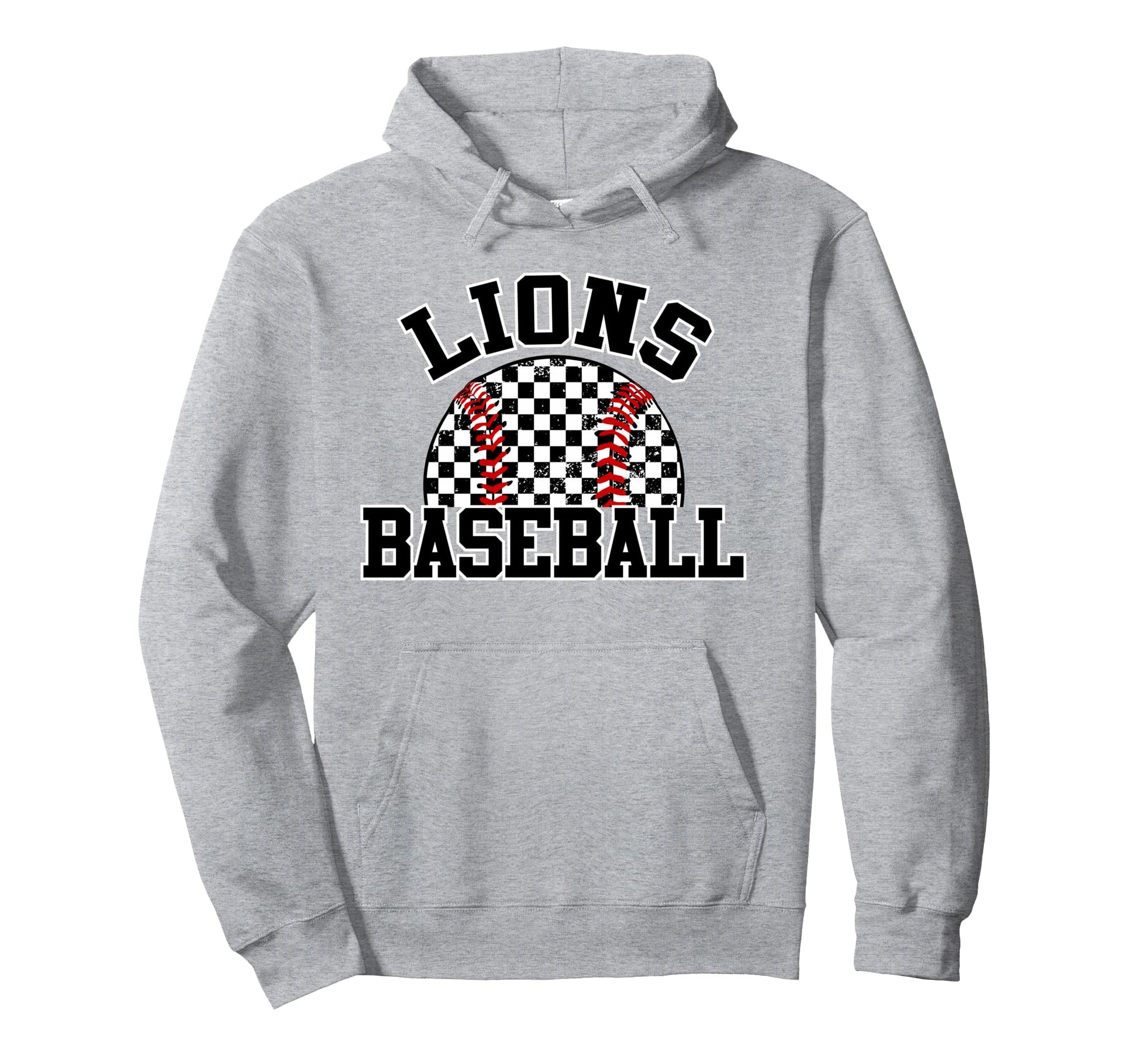Lions Baseball Checkered Lion Baseball Mom Hoodie - Unique Graphic Unisex - T-Shirt, Sweatshirt, Hoodie