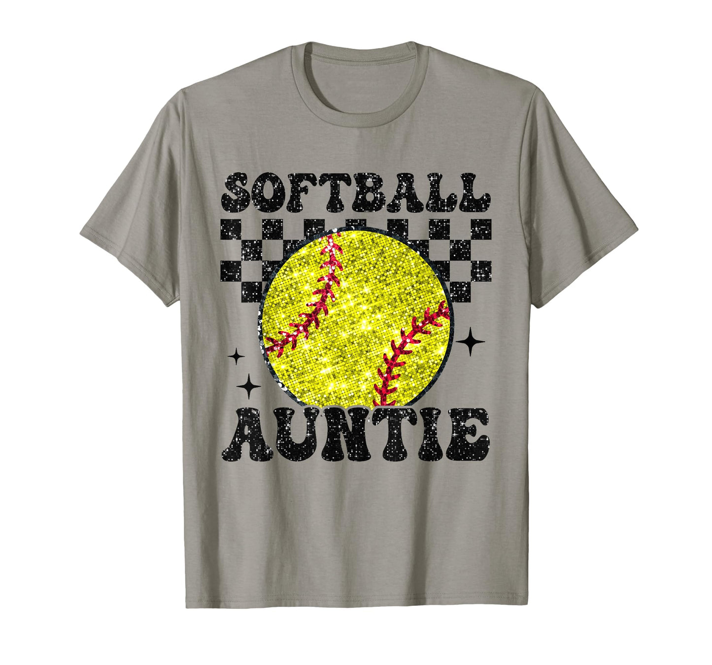 Softball Auntie Checkered Funny Softball T-Shirt - Trendy Graphic Unisex - T-Shirt, Sweatshirt, Hoodie