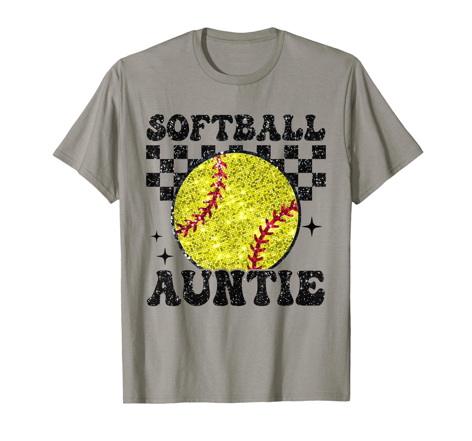 Softball Auntie Checkered Funny Softball T-Shirt - Trendy Graphic Unisex - T-Shirt, Sweatshirt, Hoodie
