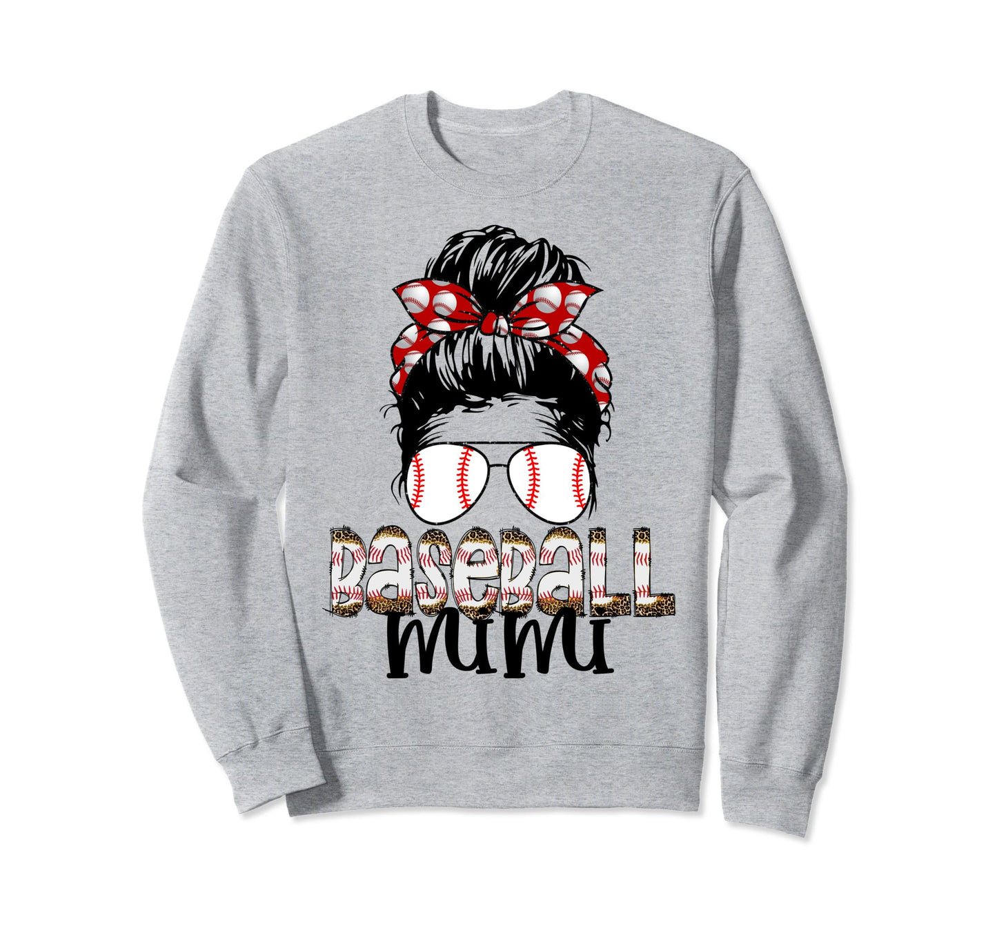 Baseball Mimi Messy Bun Sunglasses Sweatshirt - Graphic Print for Adults - T-Shirt, Sweatshirt, Hoodie