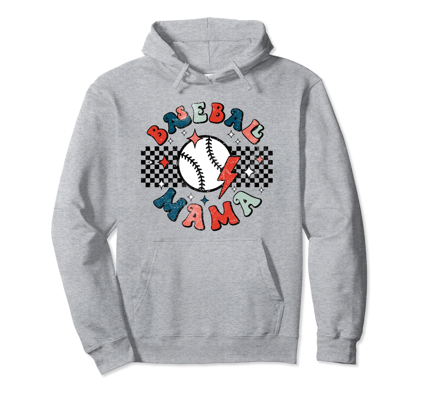 Baseball Mama Checkered Baseball Hoodie - Minimalist Print Men Women - T-Shirt, Sweatshirt, Hoodie