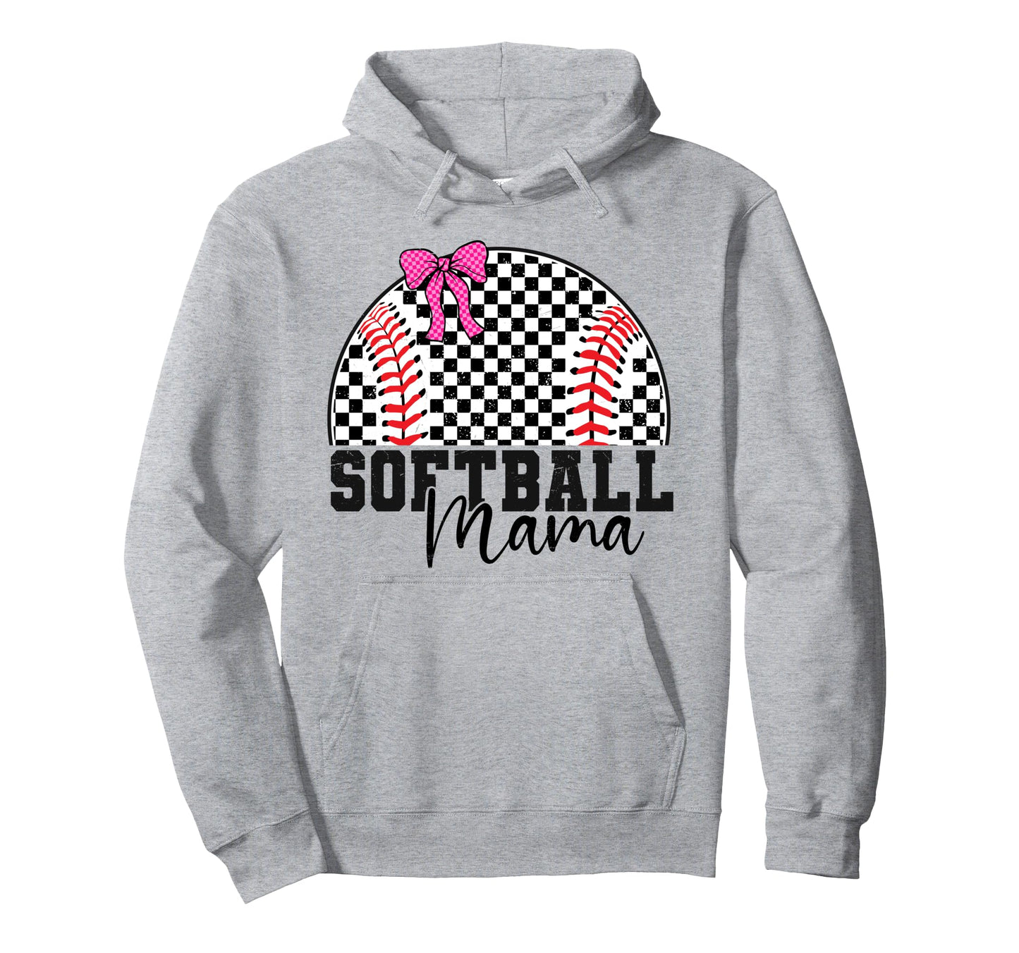 Checkered Baseball Mama Bow Varsity Hoodie - Fun Novelty Design for Adults - T-Shirt, Sweatshirt, Hoodie