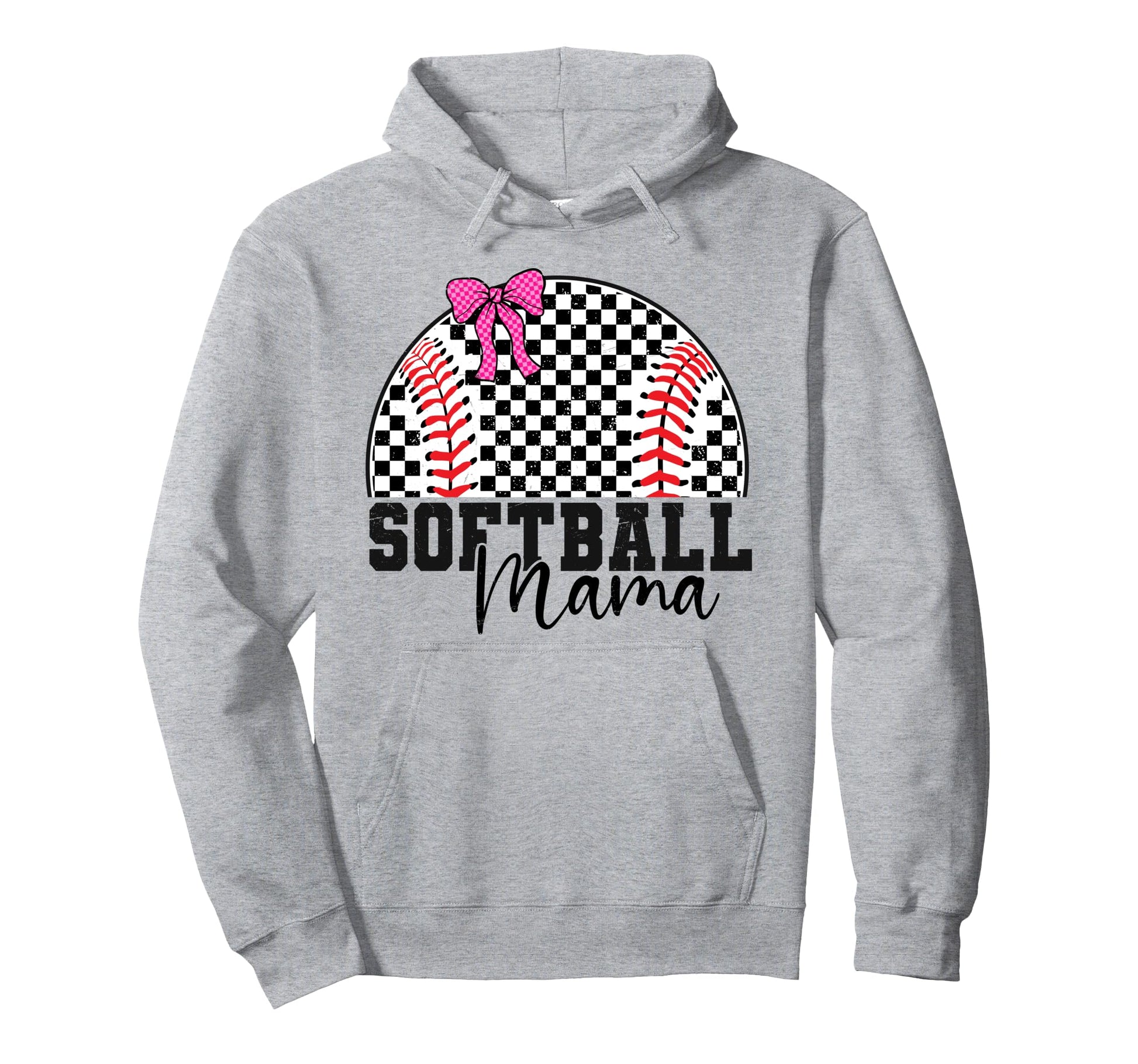 Checkered Baseball Mama Bow Varsity Hoodie - Fun Novelty Design for Adults - T-Shirt, Sweatshirt, Hoodie