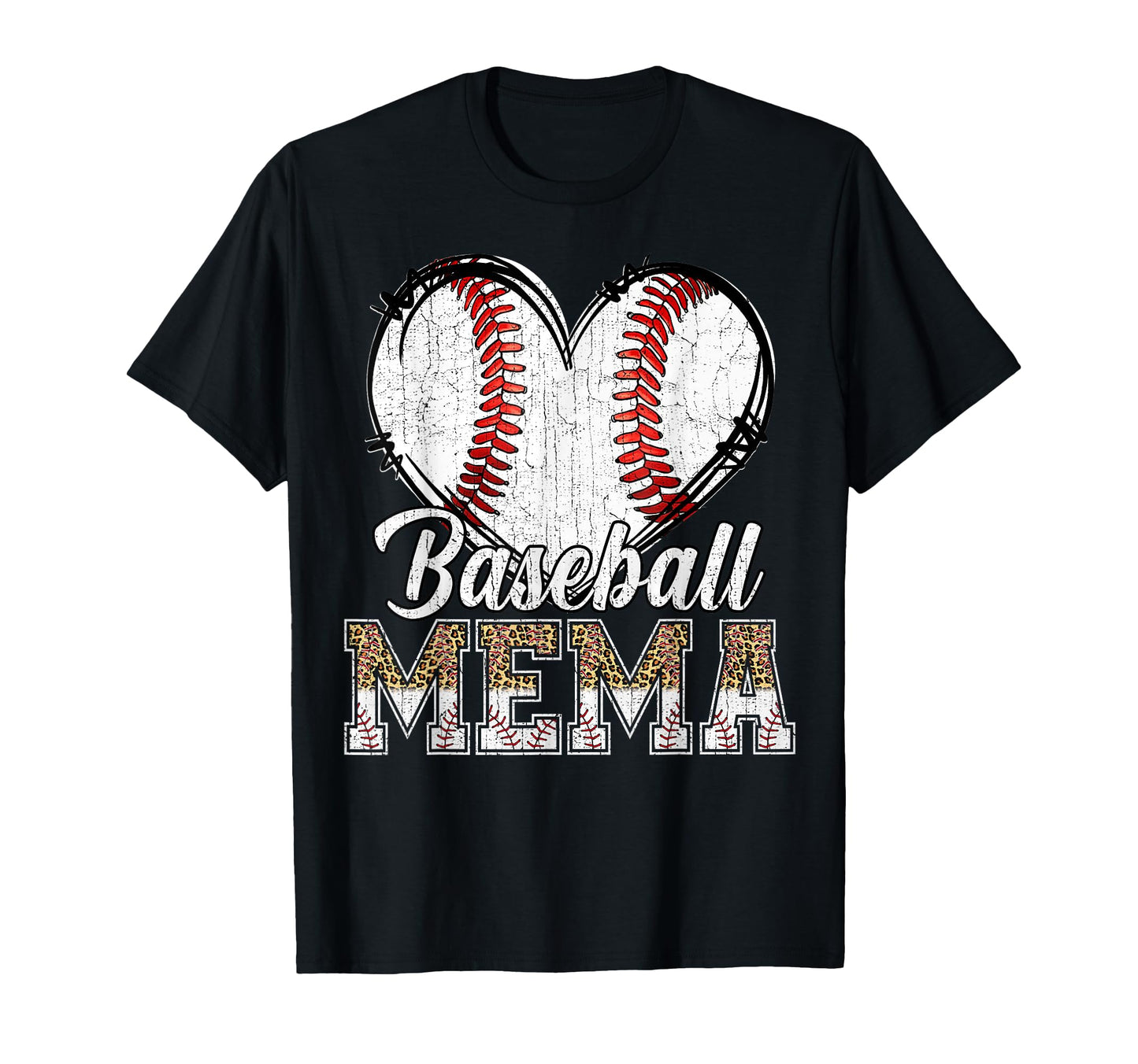 Softball Baseball Mema Heart Leopard T-Shirt - Trendy Graphic Unisex - T-Shirt, Sweatshirt, Hoodie