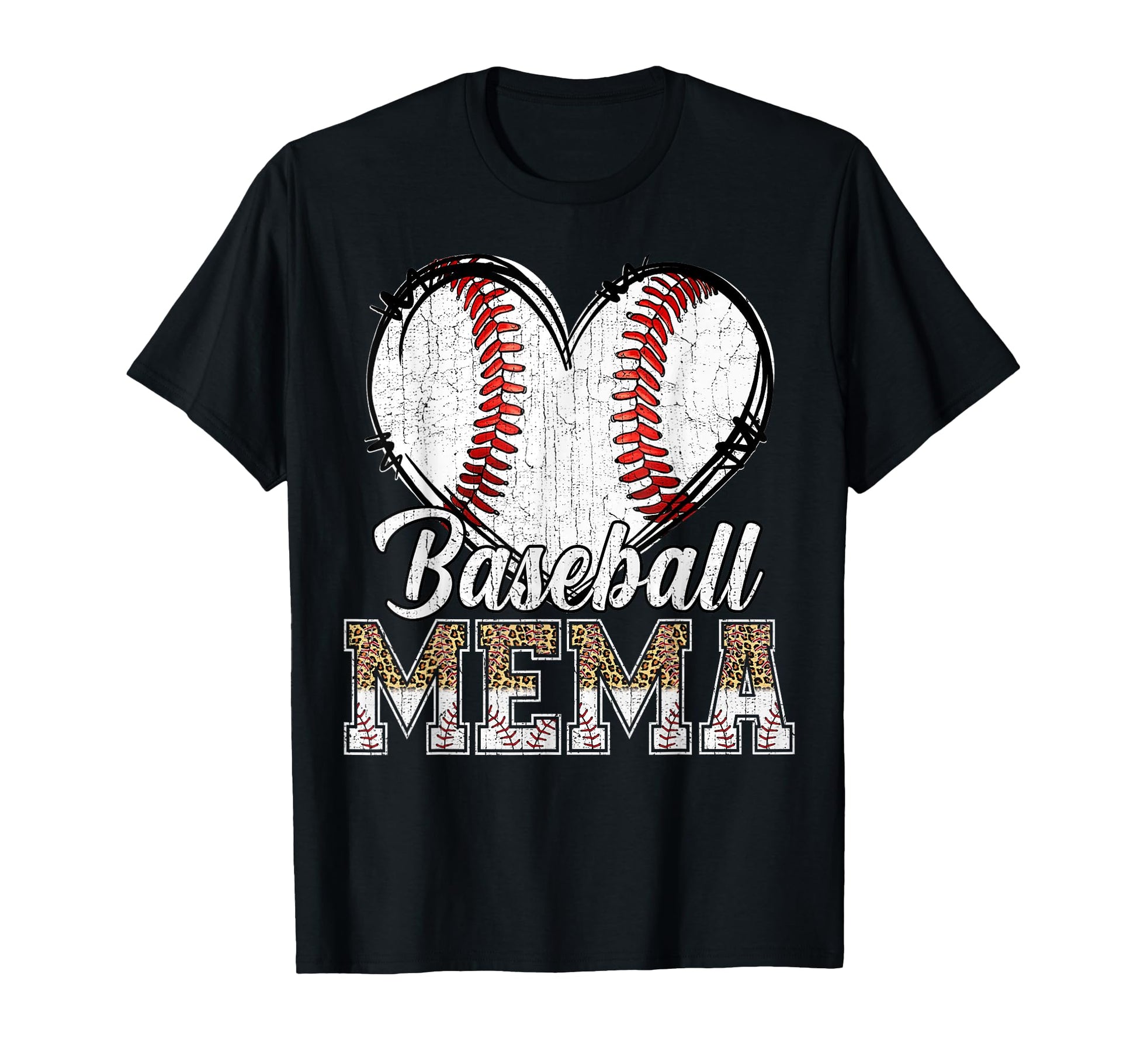 Softball Baseball Mema Heart Leopard T-Shirt - Trendy Graphic Unisex - T-Shirt, Sweatshirt, Hoodie
