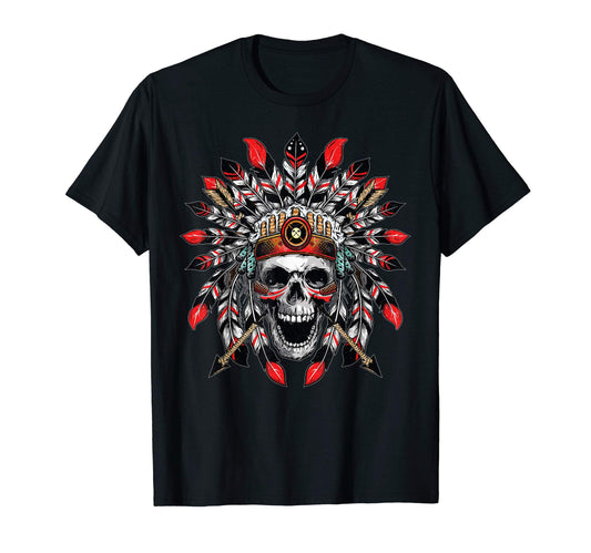 American Indian Skull Native T-Shirt - Casual Everyday Wear for Adults - T-Shirt, Sweatshirt, Hoodie