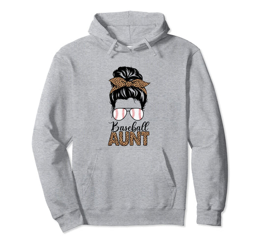 Baseball Aunt Life Messy Bun Hair Hoodie - Minimalist Print for Adults - T-Shirt, Sweatshirt, Hoodie