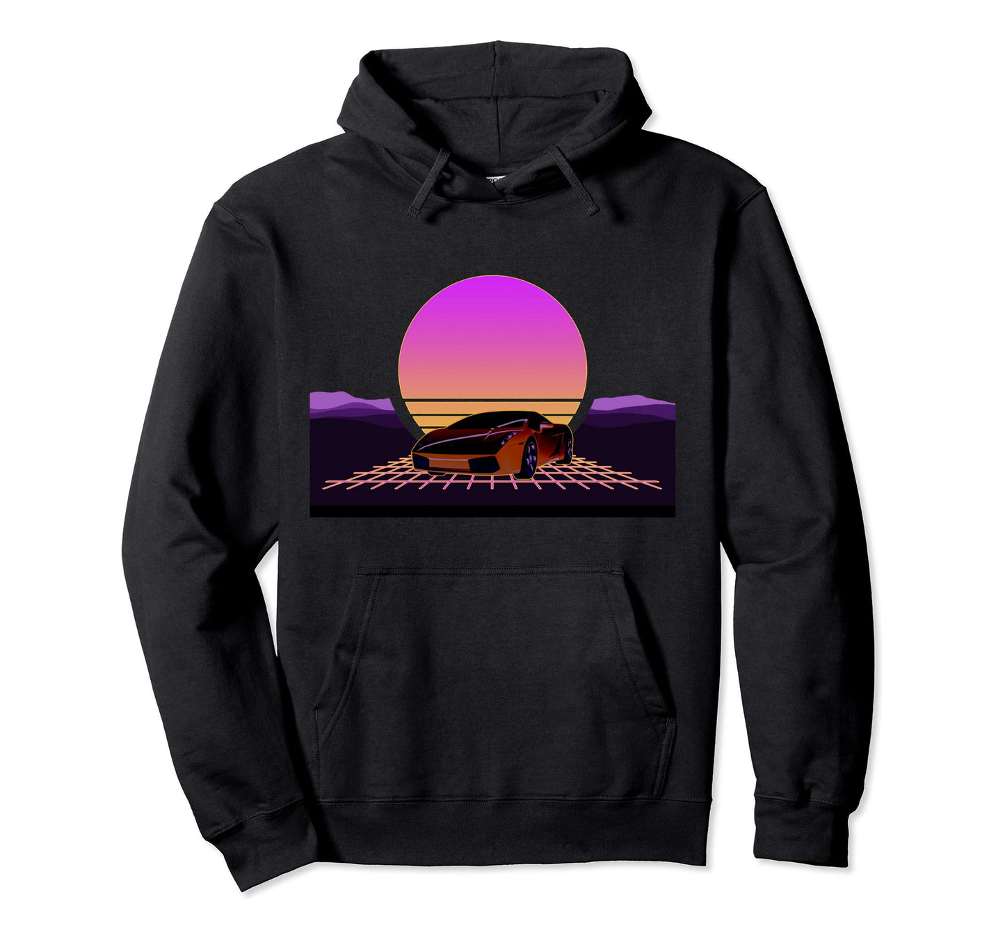 80S Car Digital Sunset Synthwave Hoodie - Minimalist Print for Adults - T-Shirt, Sweatshirt, Hoodie