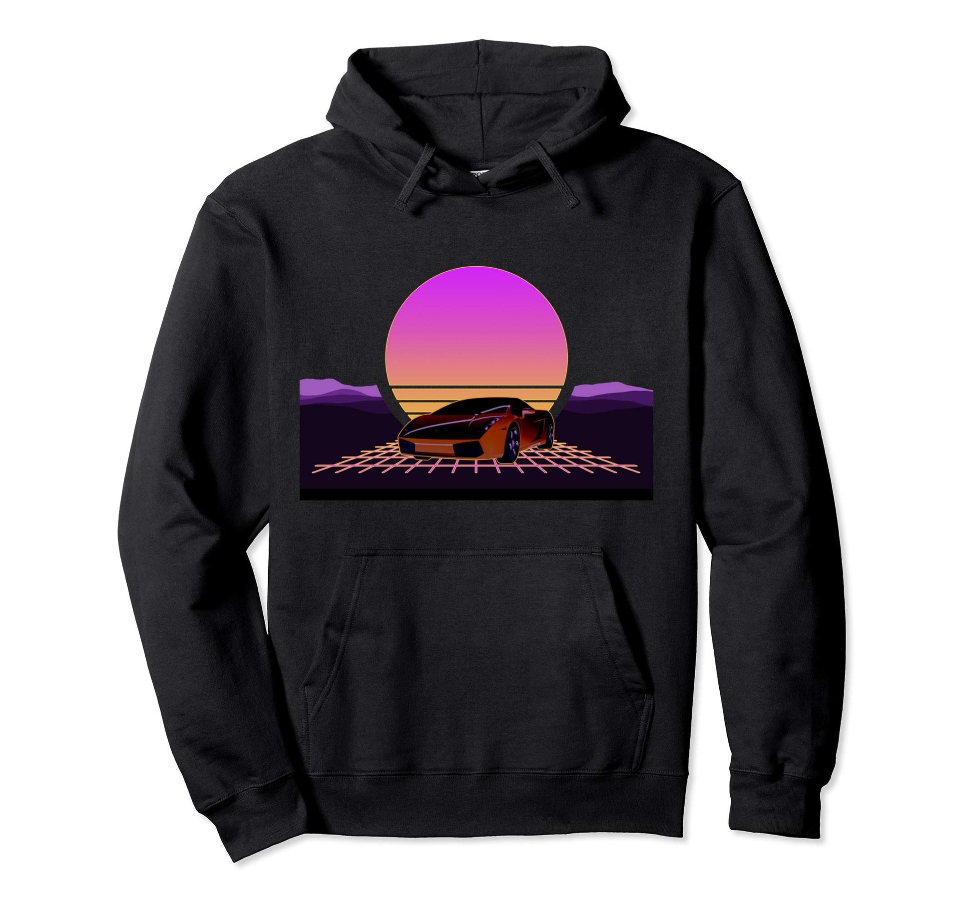 80S Car Digital Sunset Synthwave Hoodie - Minimalist Print for Adults - T-Shirt, Sweatshirt, Hoodie