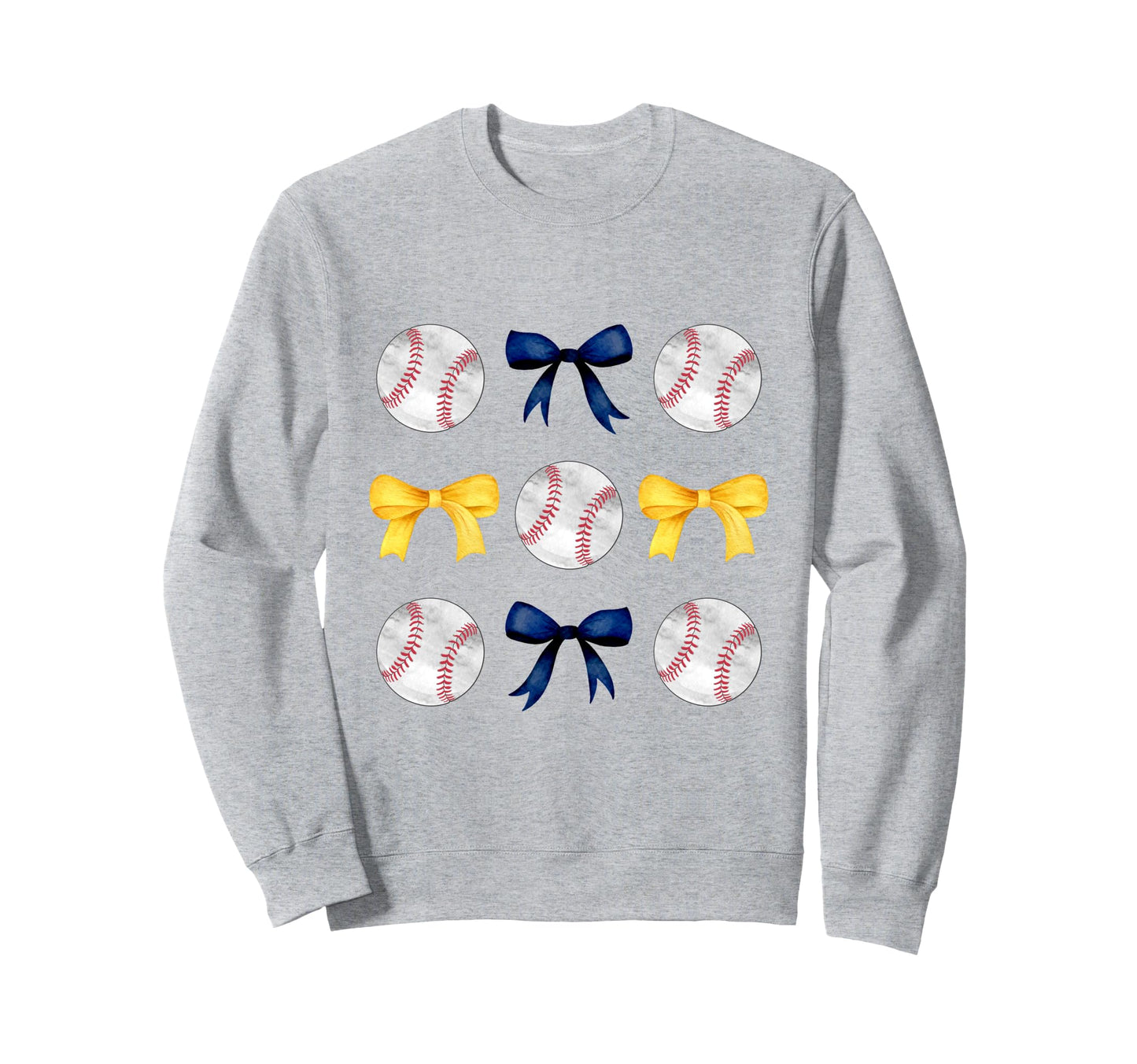 Baseballs Dark Blue Yellow Bows Sweatshirt - Casual Everyday Wear Unisex - T-Shirt, Sweatshirt, Hoodie