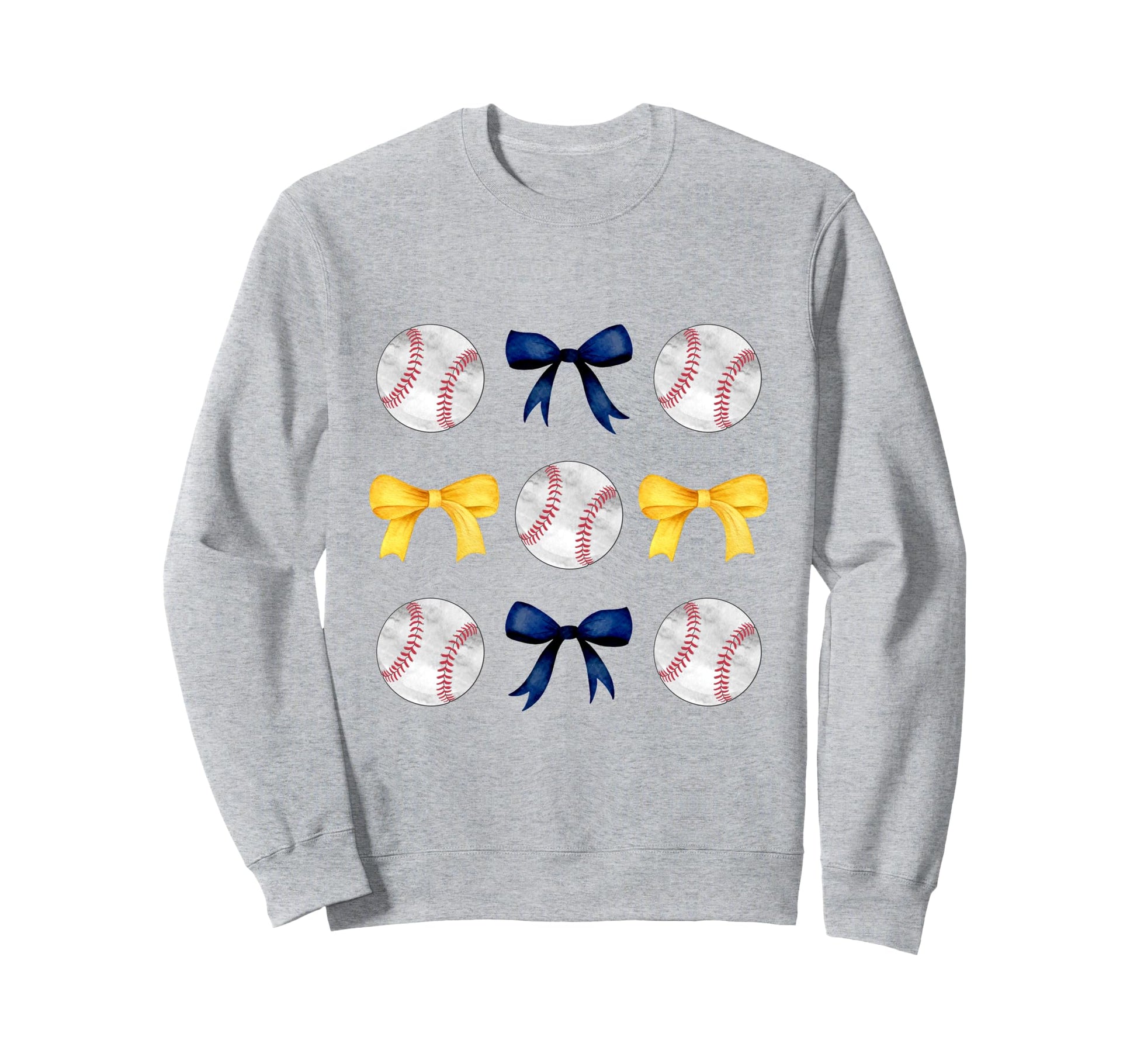 Baseballs Dark Blue Yellow Bows Sweatshirt - Casual Everyday Wear Unisex - T-Shirt, Sweatshirt, Hoodie