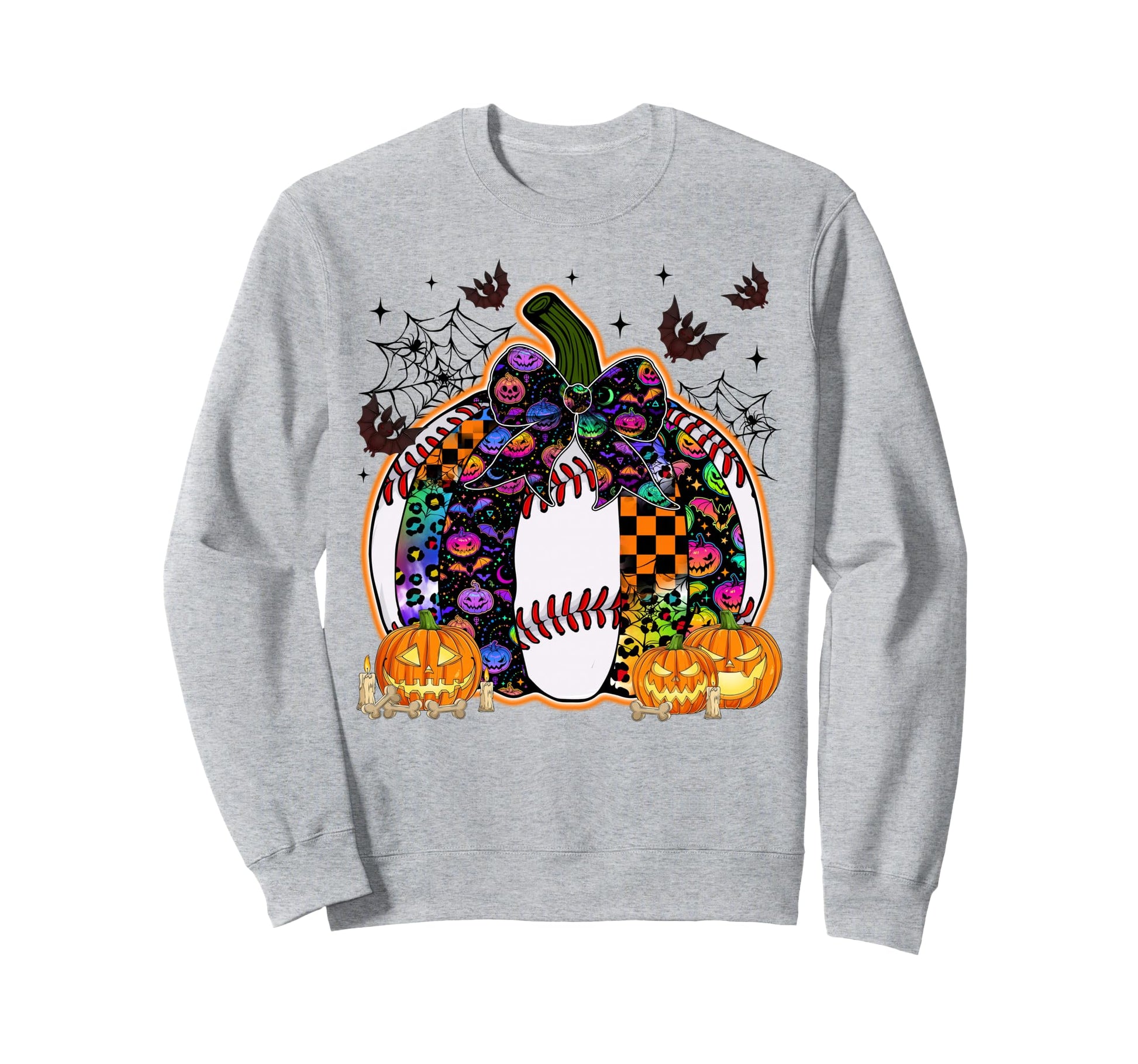 Pumpkin Baseball Bow Happy Sweatshirt - Aesthetic Graphic for Adults - T-Shirt, Sweatshirt, Hoodie