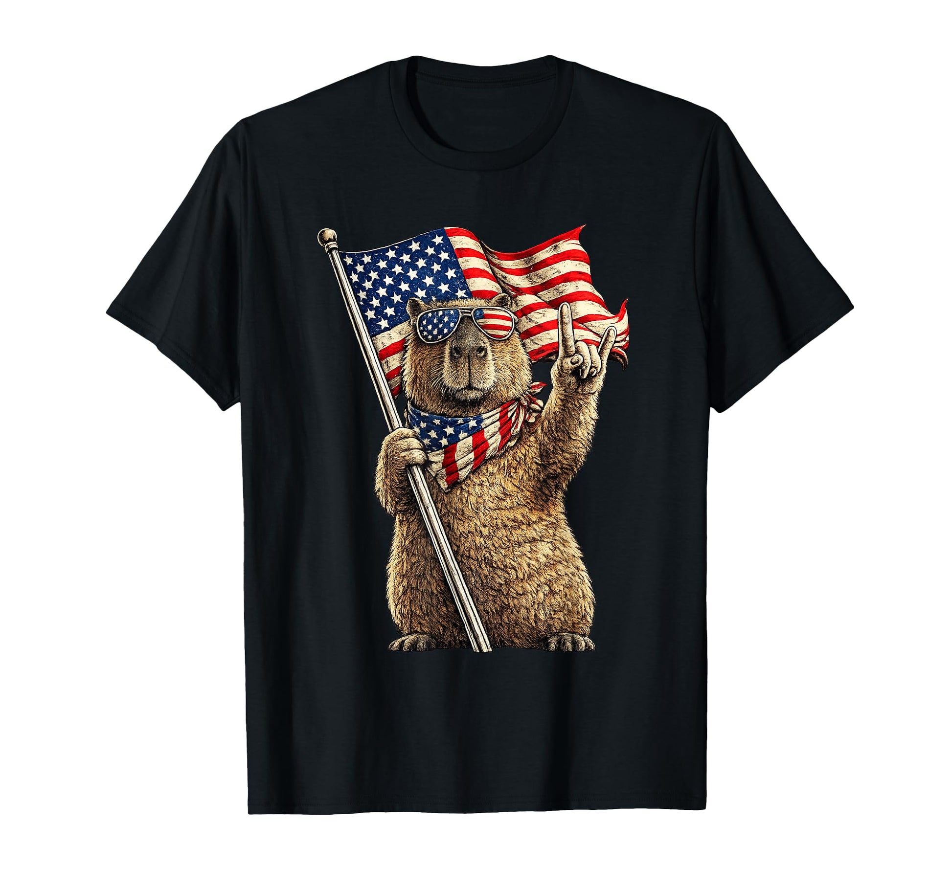 Patriotic Capybara Rock American T-Shirt - Aesthetic Graphic Men Women - T-Shirt, Sweatshirt, Hoodie
