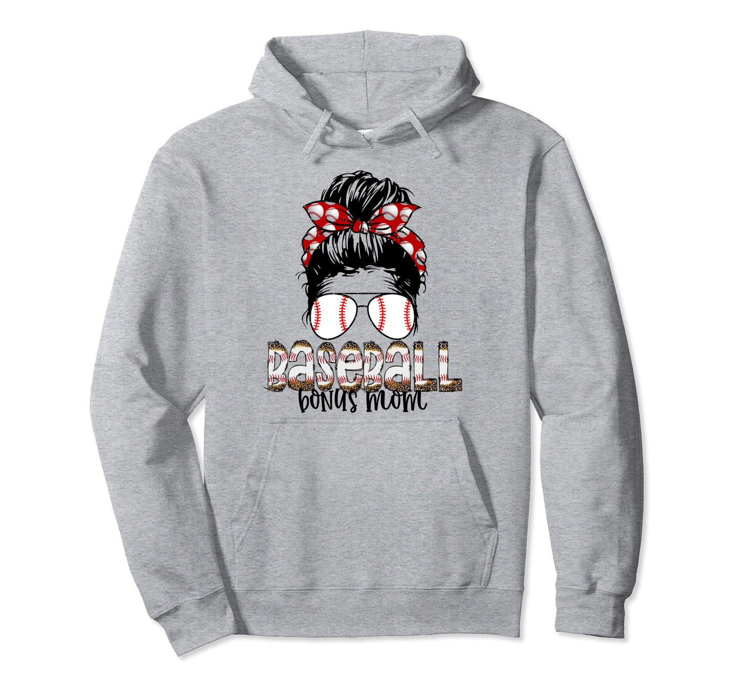 Baseball Bonus Mom Messy Bun Hoodie - Minimalist Print for Adults - T-Shirt, Sweatshirt, Hoodie