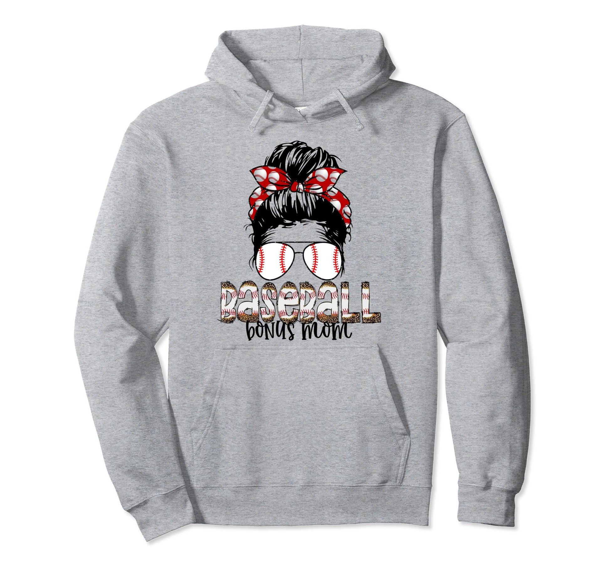 Baseball Bonus Mom Messy Bun Hoodie - Minimalist Print for Adults - T-Shirt, Sweatshirt, Hoodie