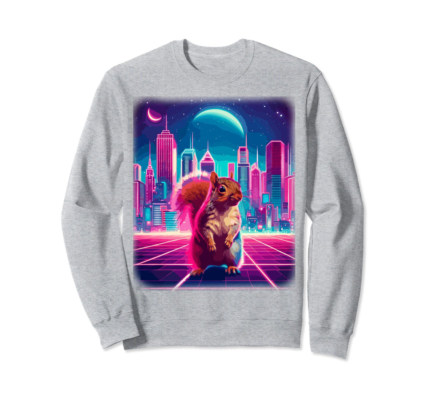 Synthwave Aesthetic Squirrel Sweatshirt - Fun Novelty Design for Adults - T-Shirt, Sweatshirt, Hoodie