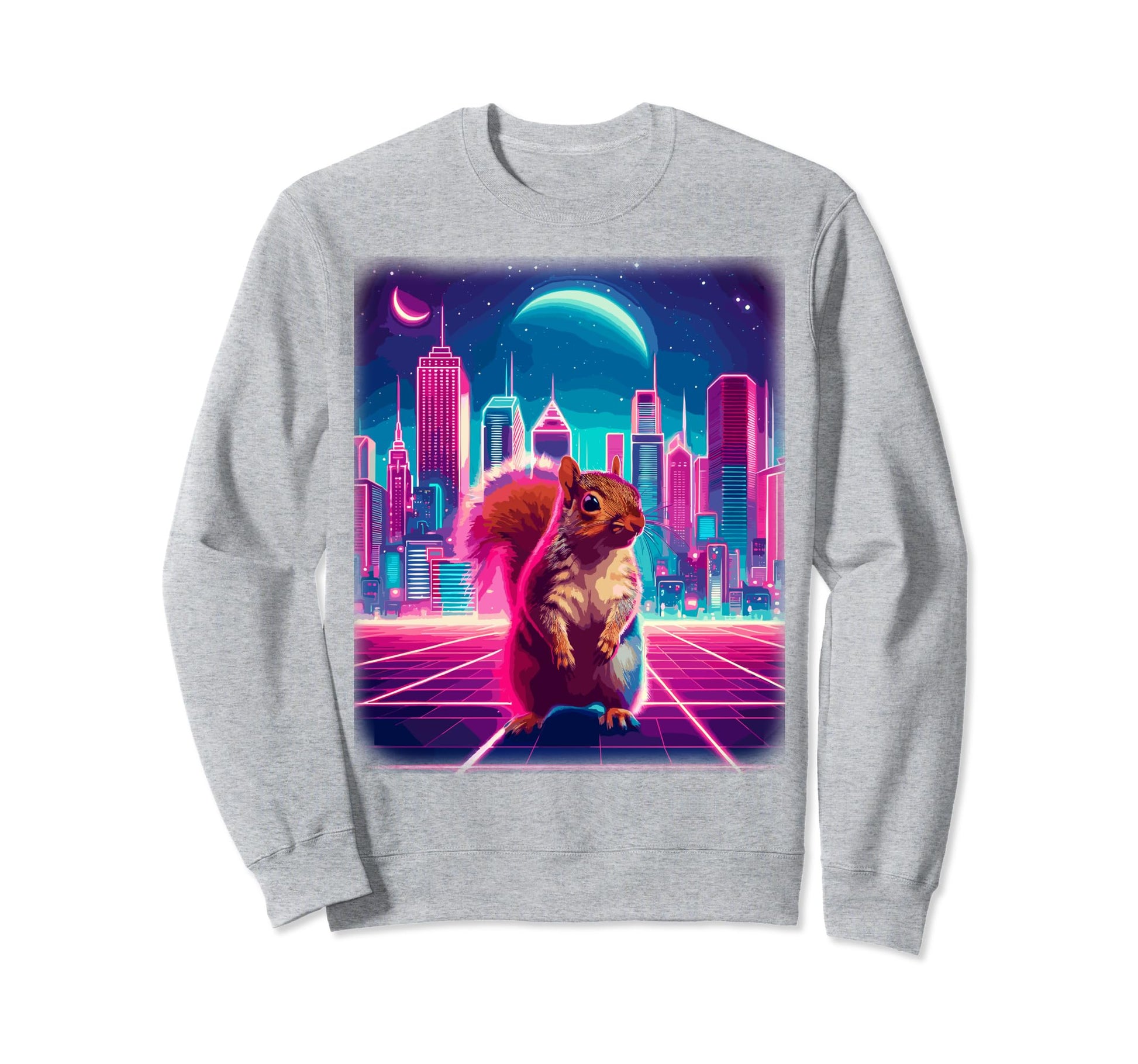 Synthwave Aesthetic Squirrel Sweatshirt - Fun Novelty Design for Adults - T-Shirt, Sweatshirt, Hoodie
