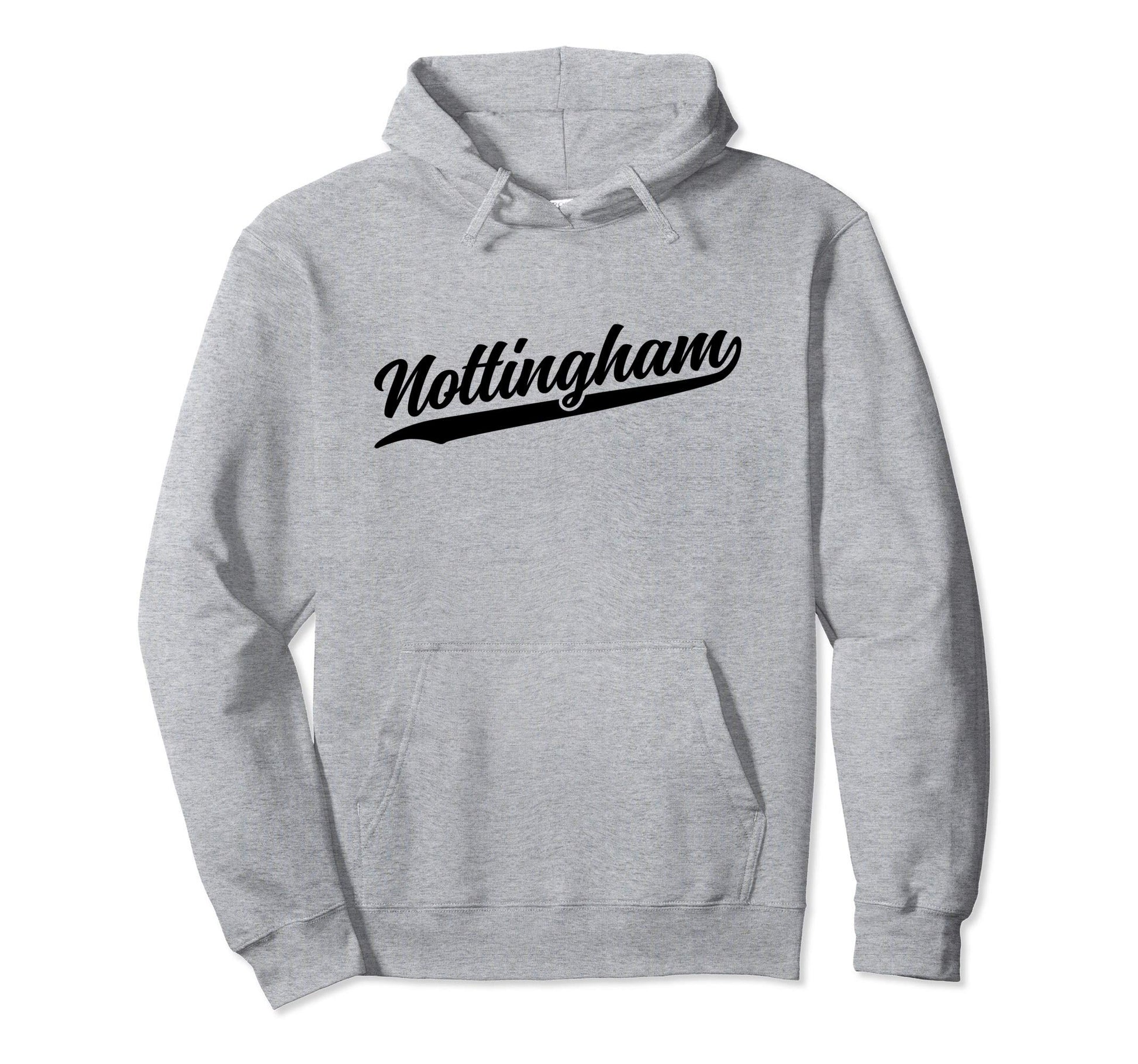Nottingham England Cursive 1970S Swoosh Hoodie - Unique Graphic Men Women - T-Shirt, Sweatshirt, Hoodie