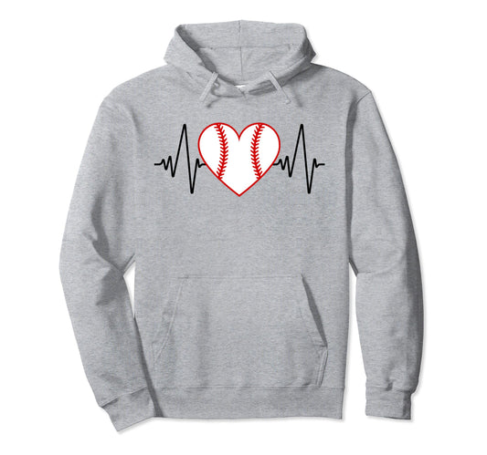 Baseball Heart Beat Hoodie - Aesthetic Graphic Men Women - T-Shirt, Sweatshirt, Hoodie