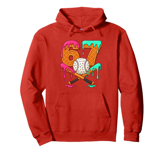 67 Ice Cream Drip Baseball Number 67 Hoodie - Trendy Graphic for Adults - T-Shirt, Sweatshirt, Hoodie