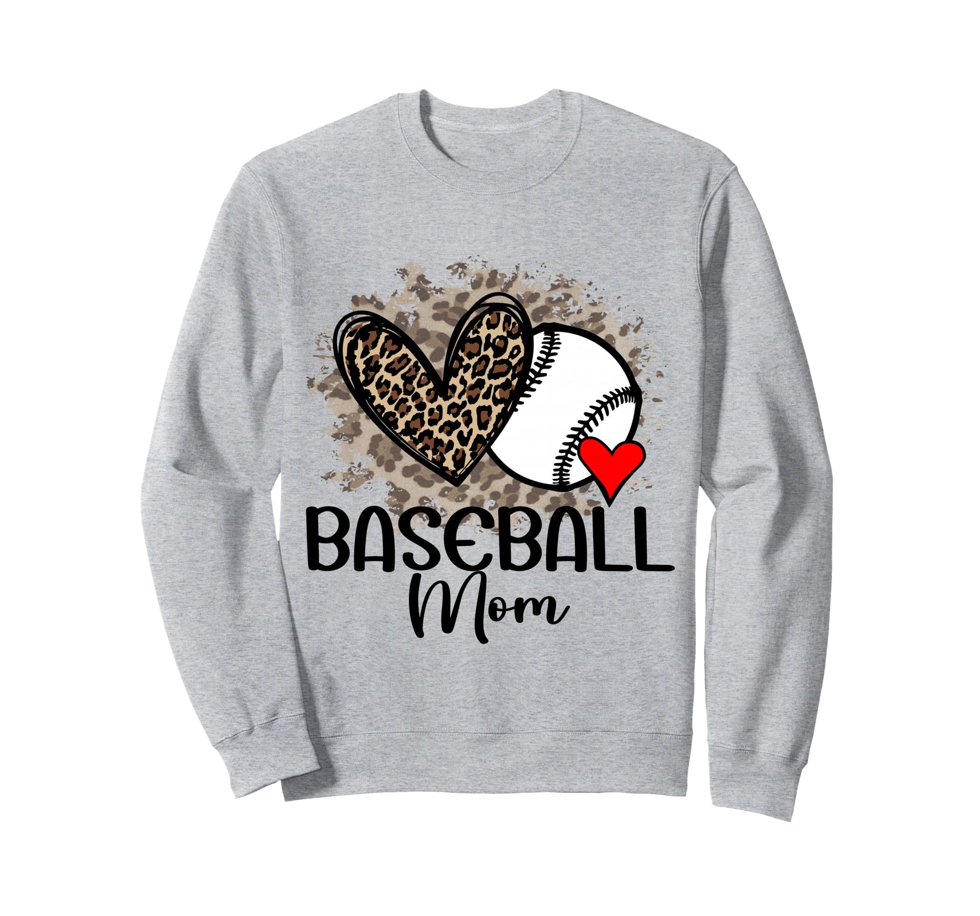 Baseball Mom Funny Leopard Heart Sweatshirt - Custom Art Print for Adults - T-Shirt, Sweatshirt, Hoodie