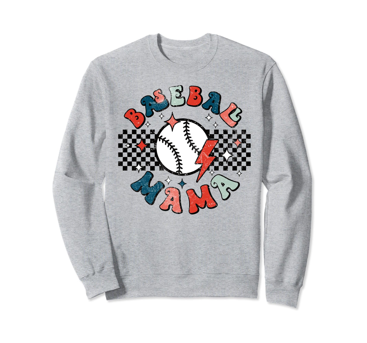 Baseball Mama Checkered Baseball Sweatshirt - Novelty Apparel Men Women - T-Shirt, Sweatshirt, Hoodie