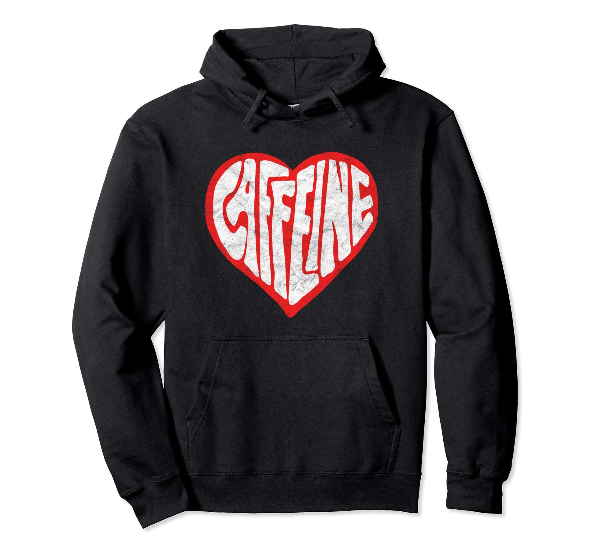 Caffeine Love Heart Typography Coffee Tea Hoodie - Unique Graphic Men Women - T-Shirt, Sweatshirt, Hoodie