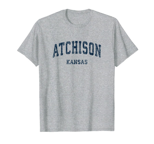 Atchison Kansas Ks Varsity Sports Navy T-Shirt - Trendy Graphic for Adults - T-Shirt, Sweatshirt, Hoodie