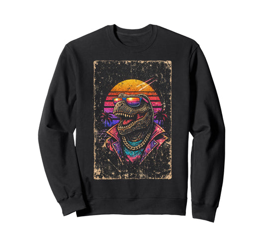 80S Synthwave T Rex Tyrannosaurus Sweatshirt - Unique Graphic Unisex - T-Shirt, Sweatshirt, Hoodie