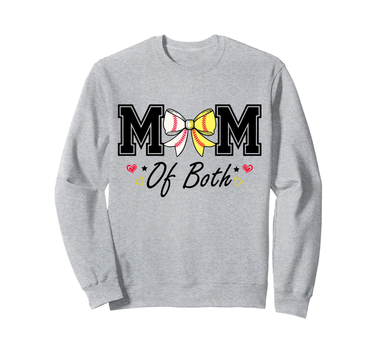Mom Both Softball Baseball Bow Sweatshirt - Graphic Print for Adults - T-Shirt, Sweatshirt, Hoodie