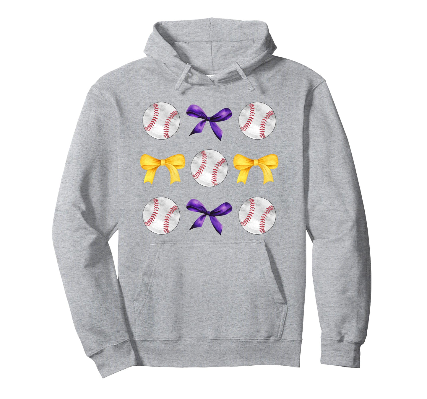 Baseballs Purple Gold Bows Ball Mom Hoodie - Minimalist Print for Adults - T-Shirt, Sweatshirt, Hoodie