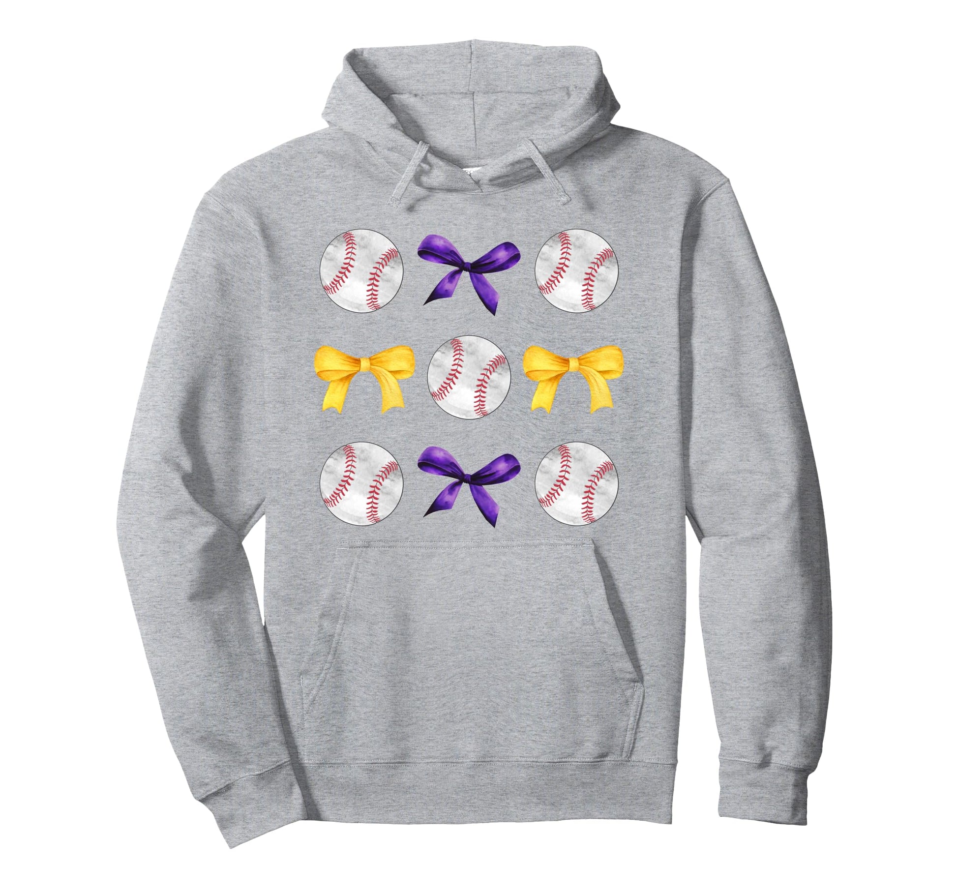 Baseballs Purple Gold Bows Ball Mom Hoodie - Minimalist Print for Adults - T-Shirt, Sweatshirt, Hoodie