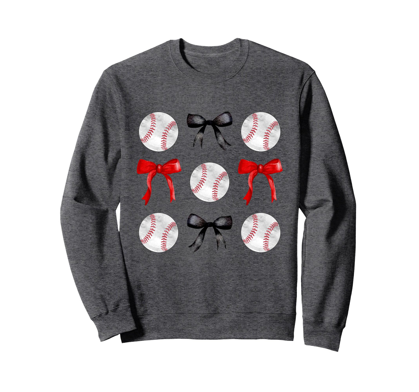 Red Black Baseballs Bows Baseball Sweatshirt - Casual Everyday Wear Unisex - T-Shirt, Sweatshirt, Hoodie