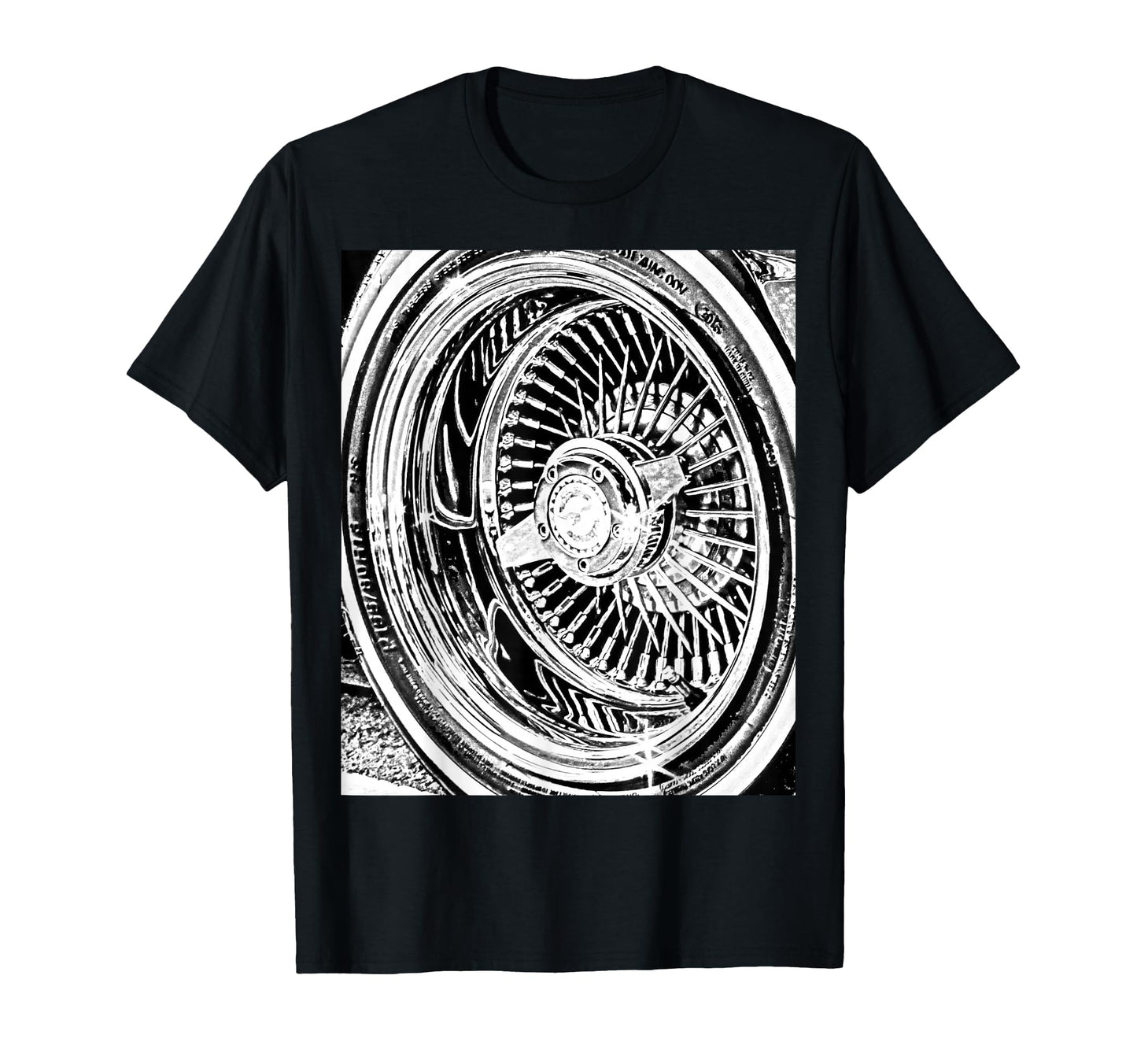 100 Spoke Wire Wheel Knock Off Lowrider T-Shirt - Minimalist Print Unisex - T-Shirt, Sweatshirt, Hoodie