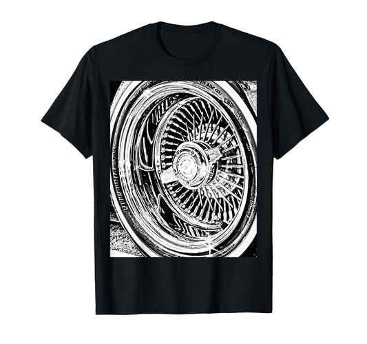 100 Spoke Wire Wheel Knock Off Lowrider T-Shirt - Minimalist Print Unisex - T-Shirt, Sweatshirt, Hoodie