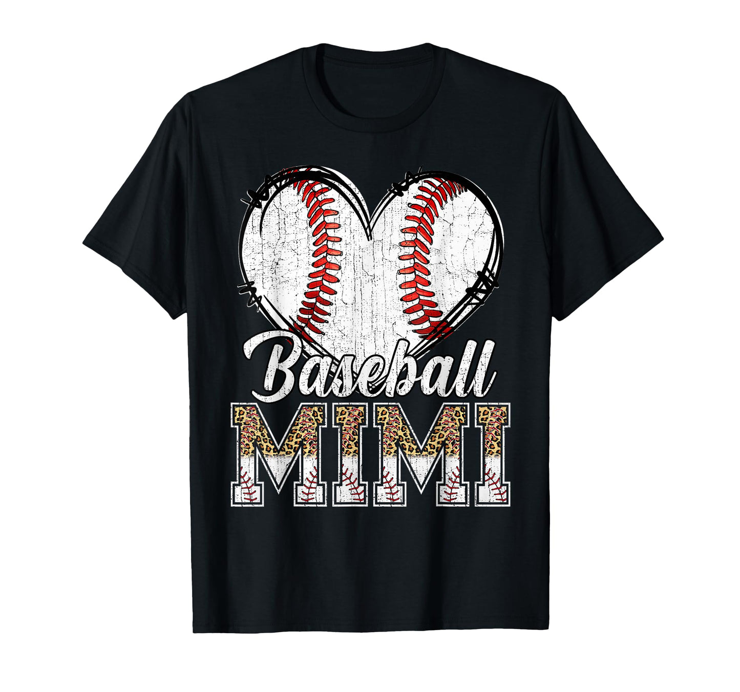 Softball Baseball Mimi Heart Leopard T-Shirt - Graphic Print Unisex - T-Shirt, Sweatshirt, Hoodie