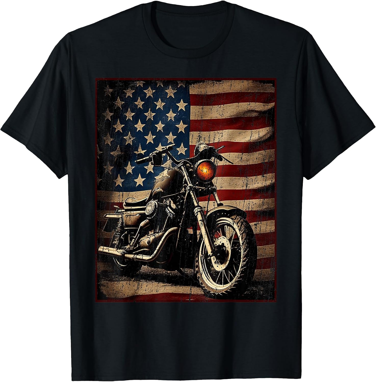 Motorcycle USA Flag Retro Biker - Adult & Kids T-Shirts, Sweatshirts & Hoodies apparel design preview 1