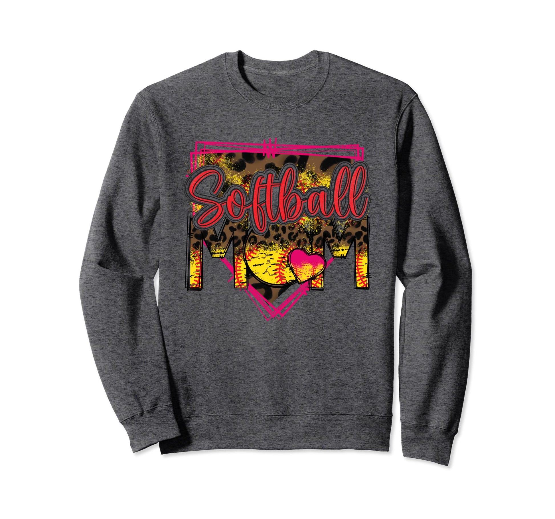 Softball Mom Leopard Funny Sweatshirt - Casual Everyday Wear Unisex - T-Shirt, Sweatshirt, Hoodie