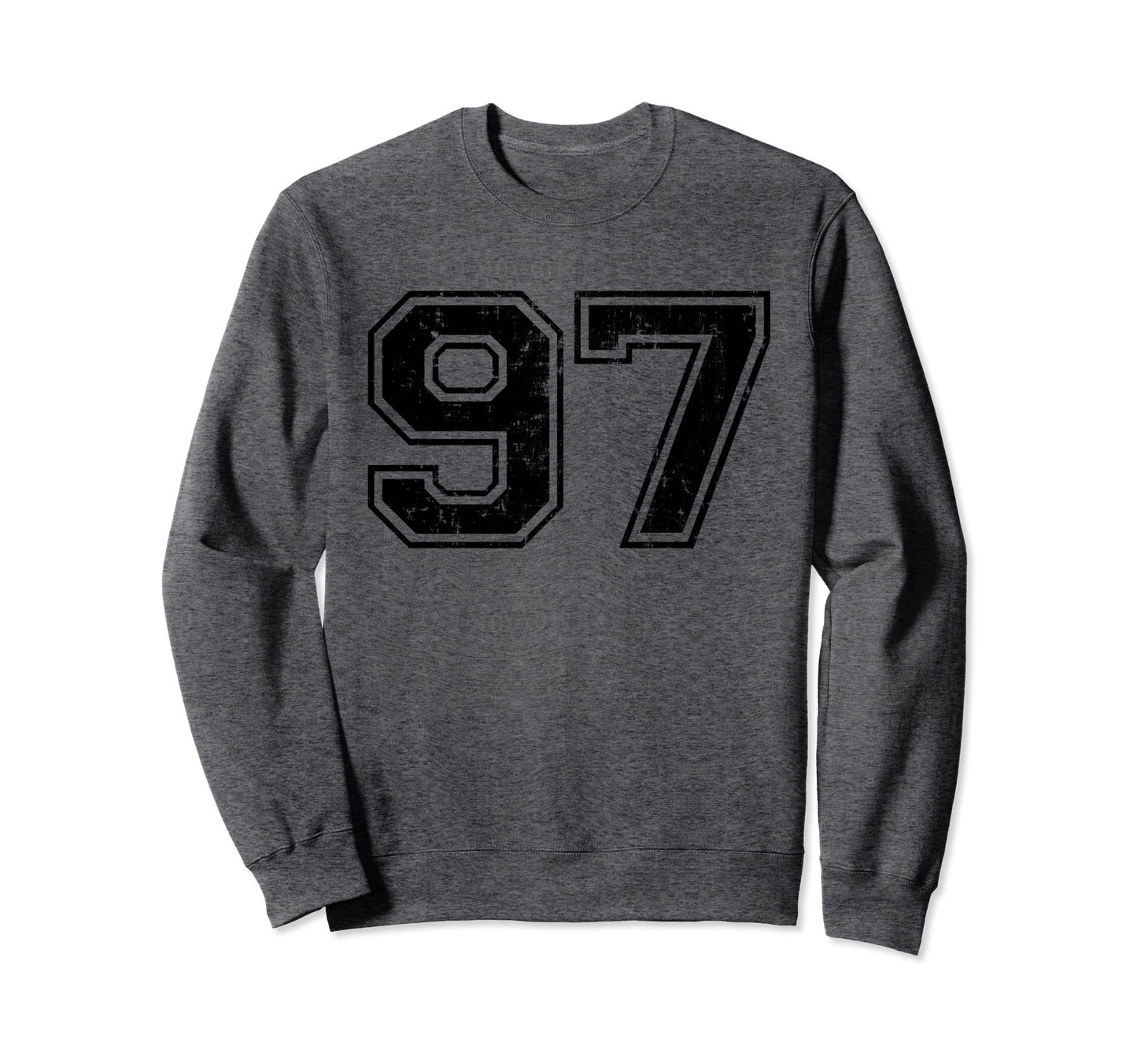 Number 97 Varsity Distressed Sport Team Sweatshirt - Graphic Print Unisex - T-Shirt, Sweatshirt, Hoodie