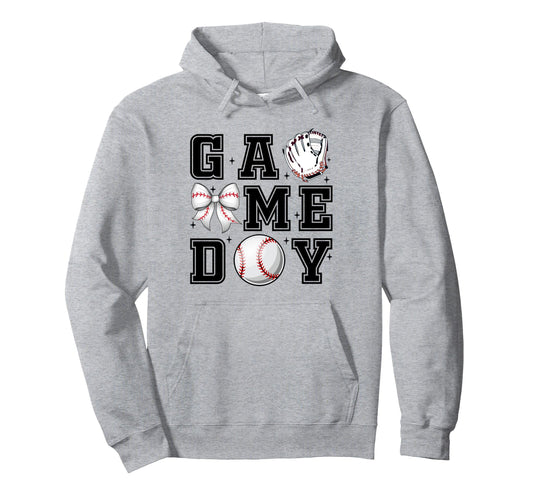 Baseball Coquette Bow Gameday Cheer Mom Hoodie - Unique Graphic for Adults - T-Shirt, Sweatshirt, Hoodie