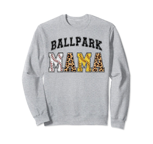 Ballpark Mama Baller Mom Mothers Sweatshirt - Custom Art Print Men Women - T-Shirt, Sweatshirt, Hoodie