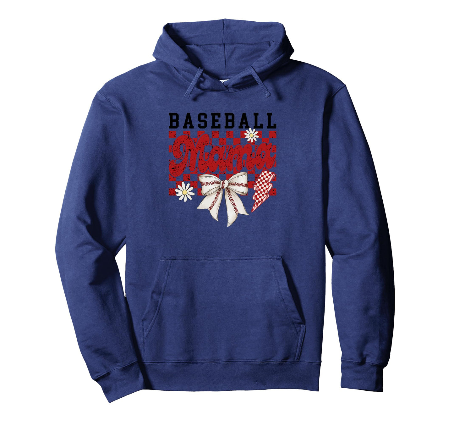 Baseball Mama Checkered Daisy Hoodie - Casual Everyday Wear Unisex - T-Shirt, Sweatshirt, Hoodie