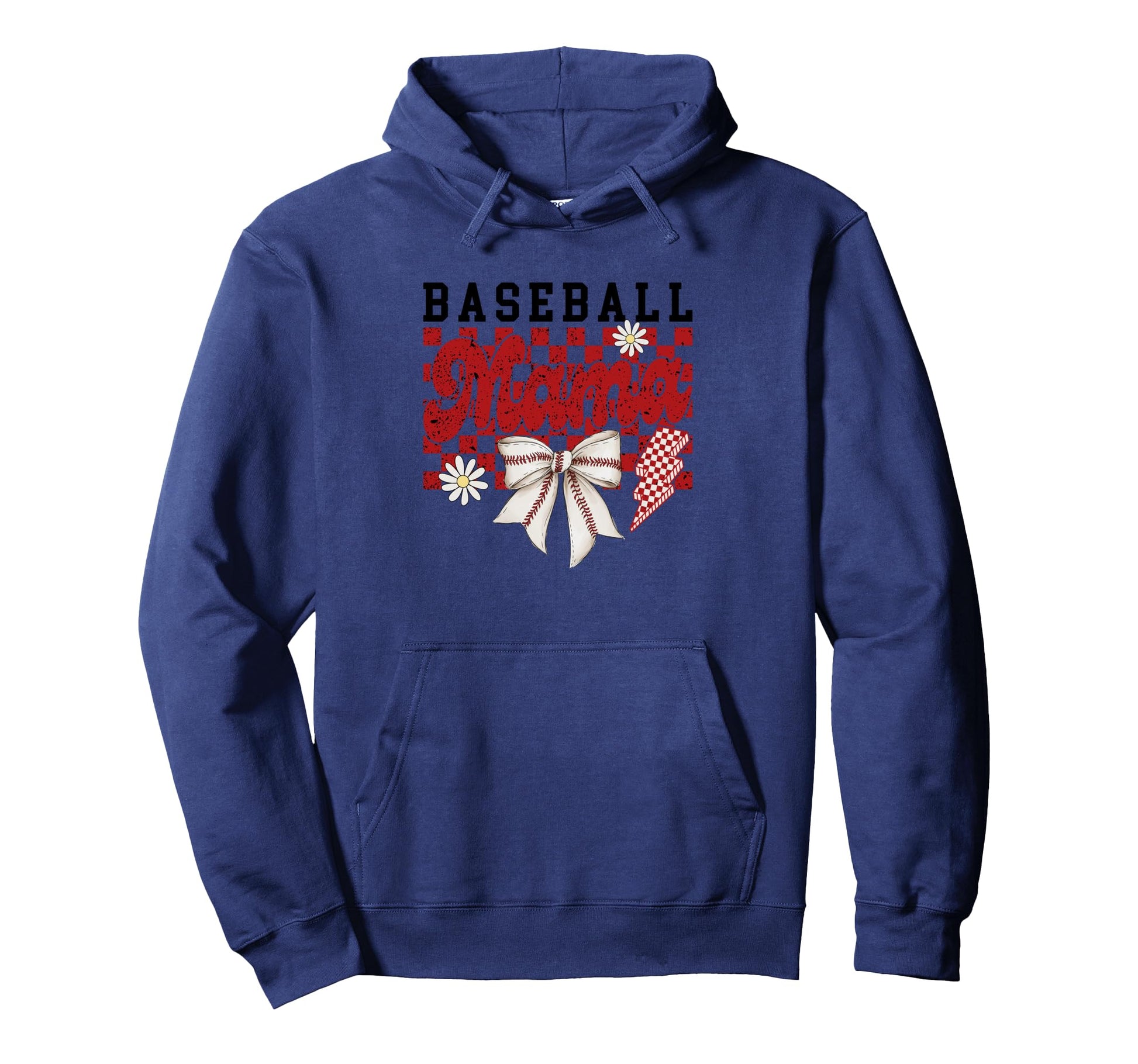 Baseball Mama Checkered Daisy Hoodie - Casual Everyday Wear Unisex - T-Shirt, Sweatshirt, Hoodie