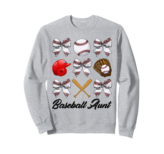 Baseball Aunt Bow Baseball Mom Sweatshirt - Minimalist Print Men Women - T-Shirt, Sweatshirt, Hoodie