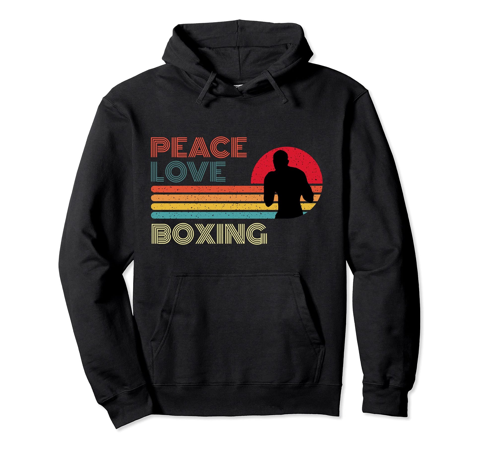 Peace Love Boxing Striped Sunset Hoodie - Fun Novelty Design Men Women - T-Shirt, Sweatshirt, Hoodie