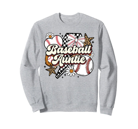 Baseball Auntie Funny Leopard Sweatshirt - Graphic Print for Adults - T-Shirt, Sweatshirt, Hoodie