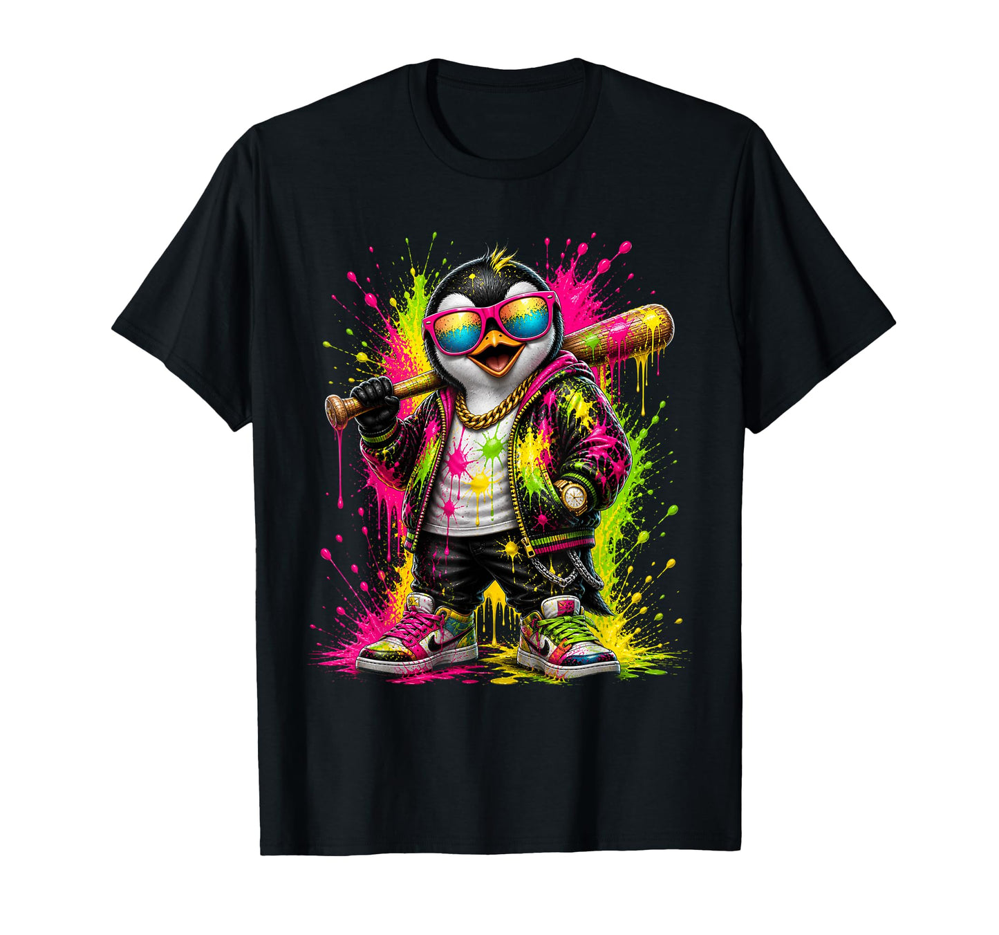 Penguin Baseball Drip Funny Animal T-Shirt - Minimalist Print Men Women - T-Shirt, Sweatshirt, Hoodie