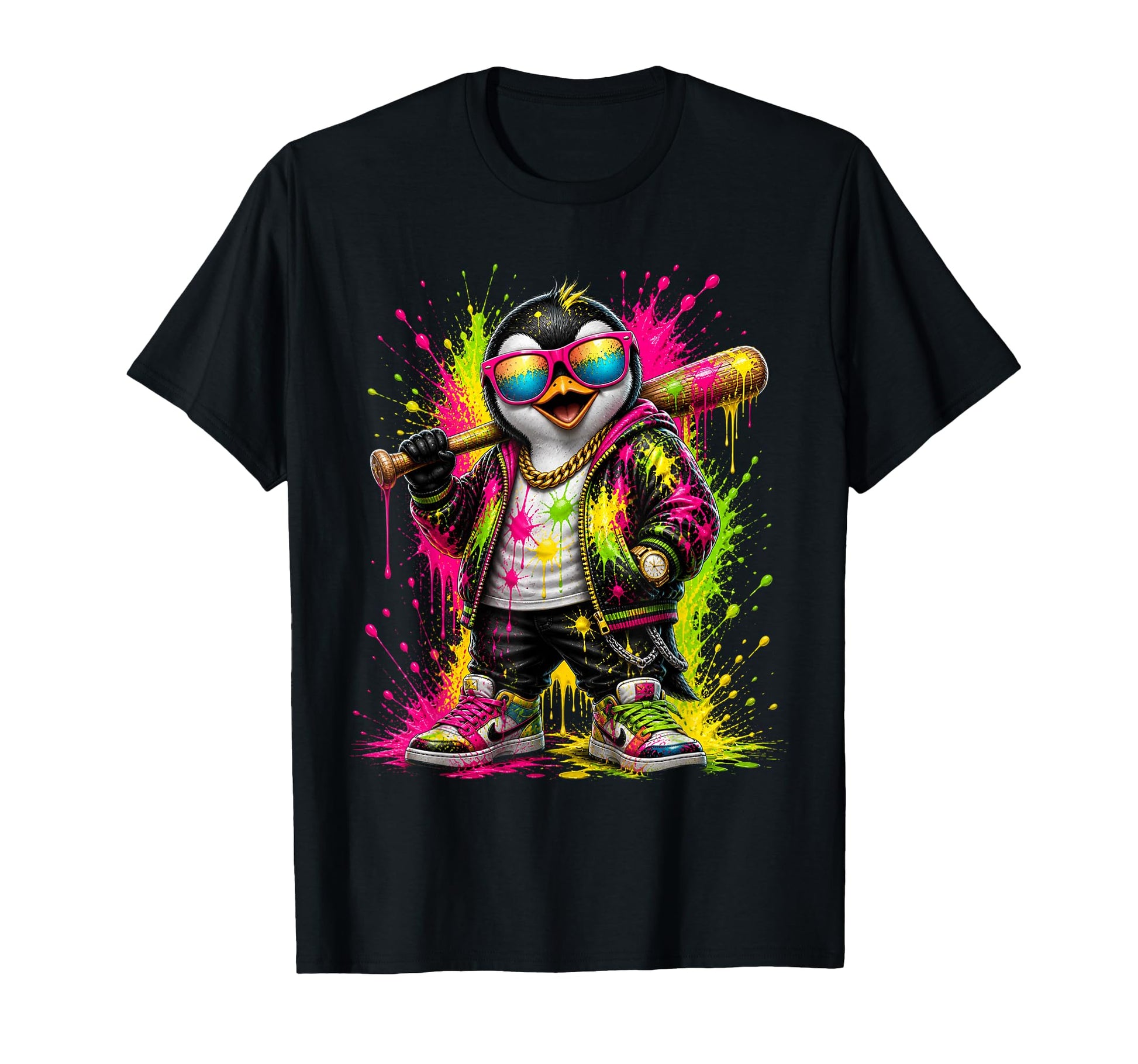 Penguin Baseball Drip Funny Animal T-Shirt - Minimalist Print Men Women - T-Shirt, Sweatshirt, Hoodie