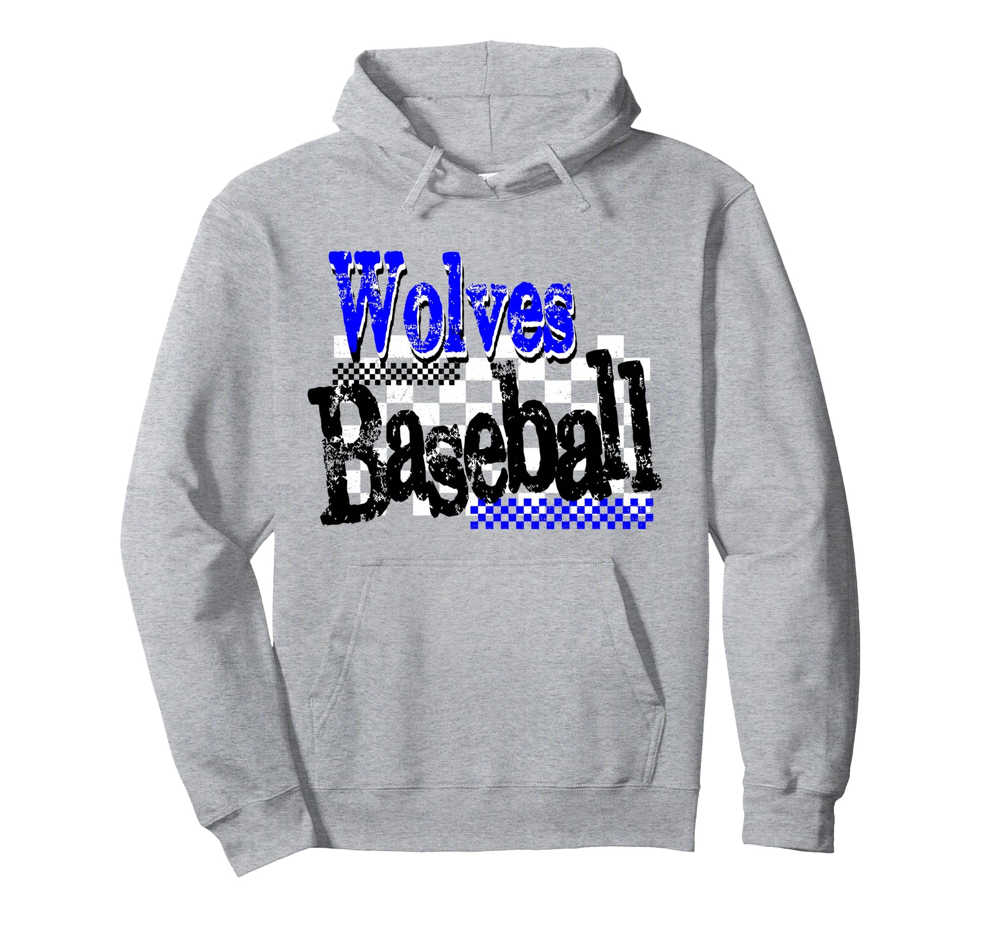 Wolves Checkered Baseball Mom Game Day Blue Hoodie - Graphic Print Unisex - T-Shirt, Sweatshirt, Hoodie